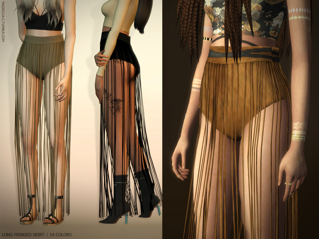 Sims 4 CC's The Best Long Fringed Skirt by magnoliac