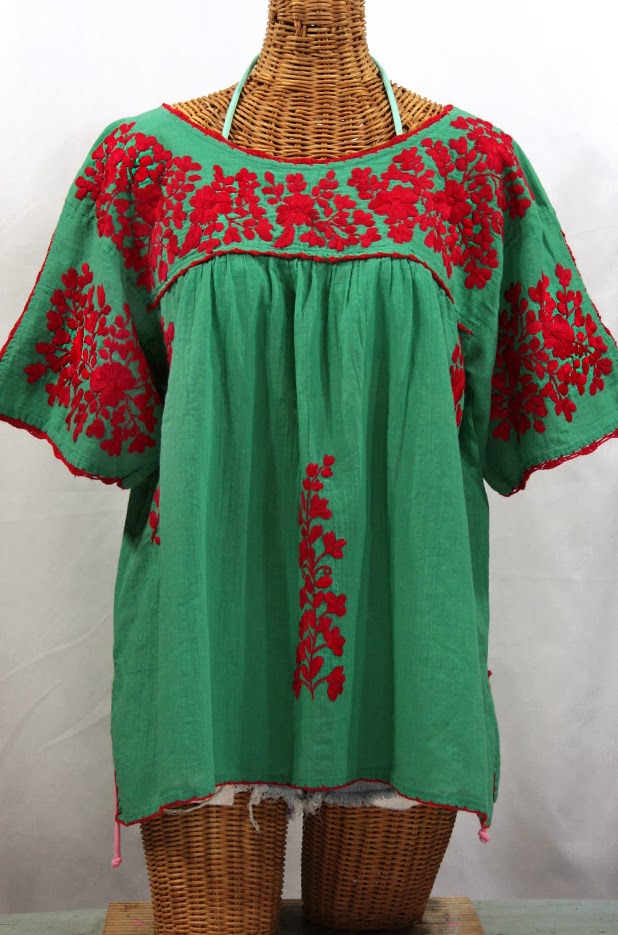 http://www.sirensirensiren.com/shop/new!-embroidered-peasant-tops/lijera-libre-xl-xxl/lijera-xl-mexican-blouse--green-red