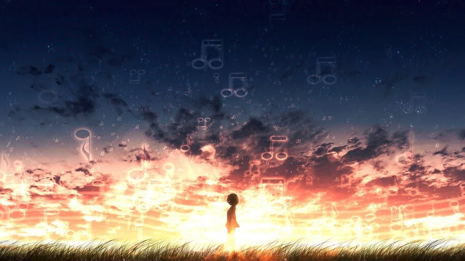 Musical Note, Anime, Sunset, Scenery, 4K, #6.996