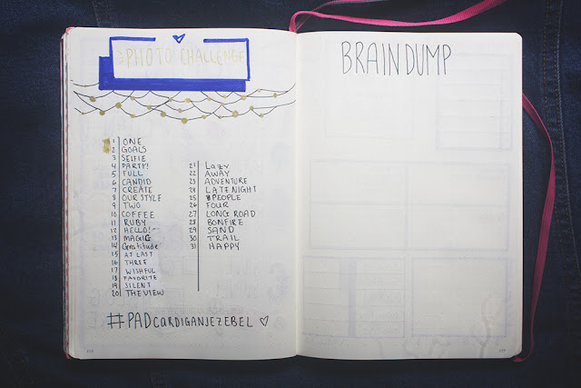 Bullet Journal Set Up July 2017 Photo challenge, brain dump, and weekly spread
