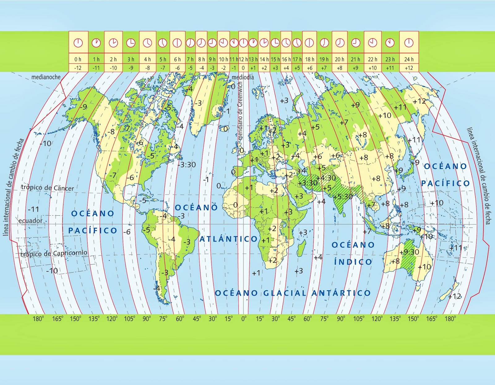 Земля разделена на часовых пояса. Карта часовых поясов Евразии.