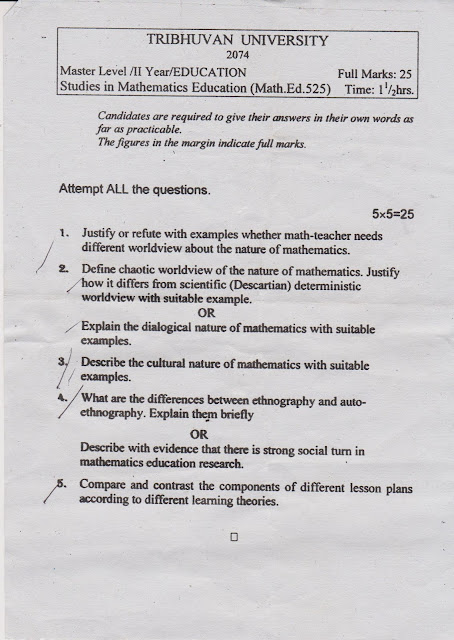 Med Second Year Studies in Mathematics Education Question Paper 2074