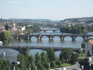View of bridges spanning Vltava River from Prague Castle