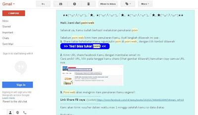 Email konfirmasi penukaran poin dari situs online survey PoinWeb | SurveiDibayar.com