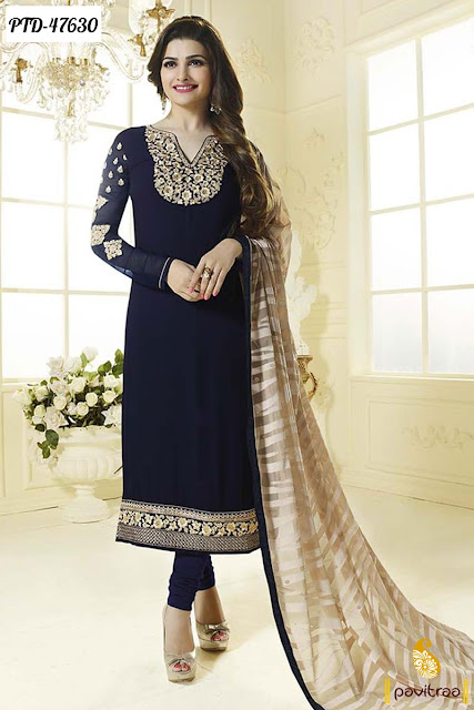 Prachi Desai special cobalt blue georgette bollywood salwar suit online shopping with discount rate at pavitraa.in