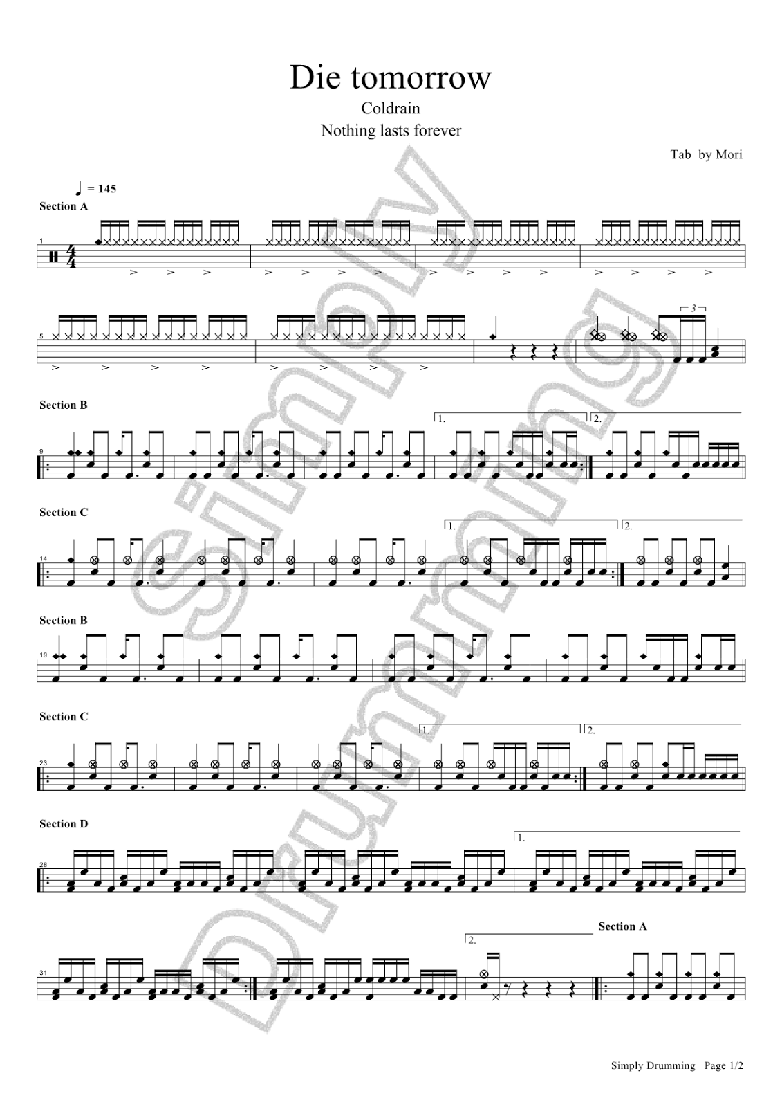 鼓手森- Simply Drumming: I Prevail - Scars drum sheet