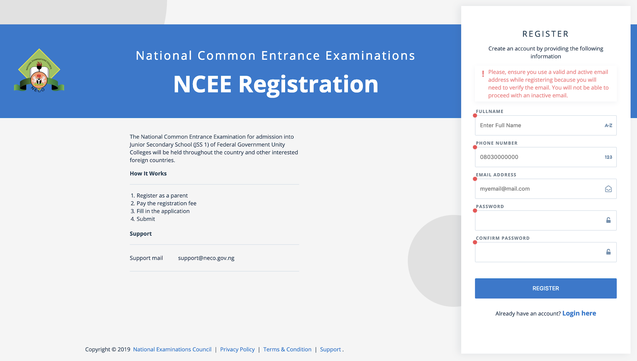 NCEE 2022/2023 Registration Form for Unity Schools [Photos]