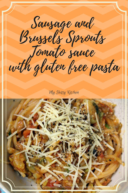 Sausage and Brussels Sprouts Tomato Sauce with Gluten Free Pasta Sausage and Brussels Sprouts Tomato Sauce with Gluten Free Pasta