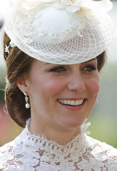 Queen Elizabeth, Duchess Camilla, Duchess Catherine, Countess Sophie of Wessex, Princess Beatrice, Princess Eugenie, Zara Phillips, Kate Middleton wore lace dress