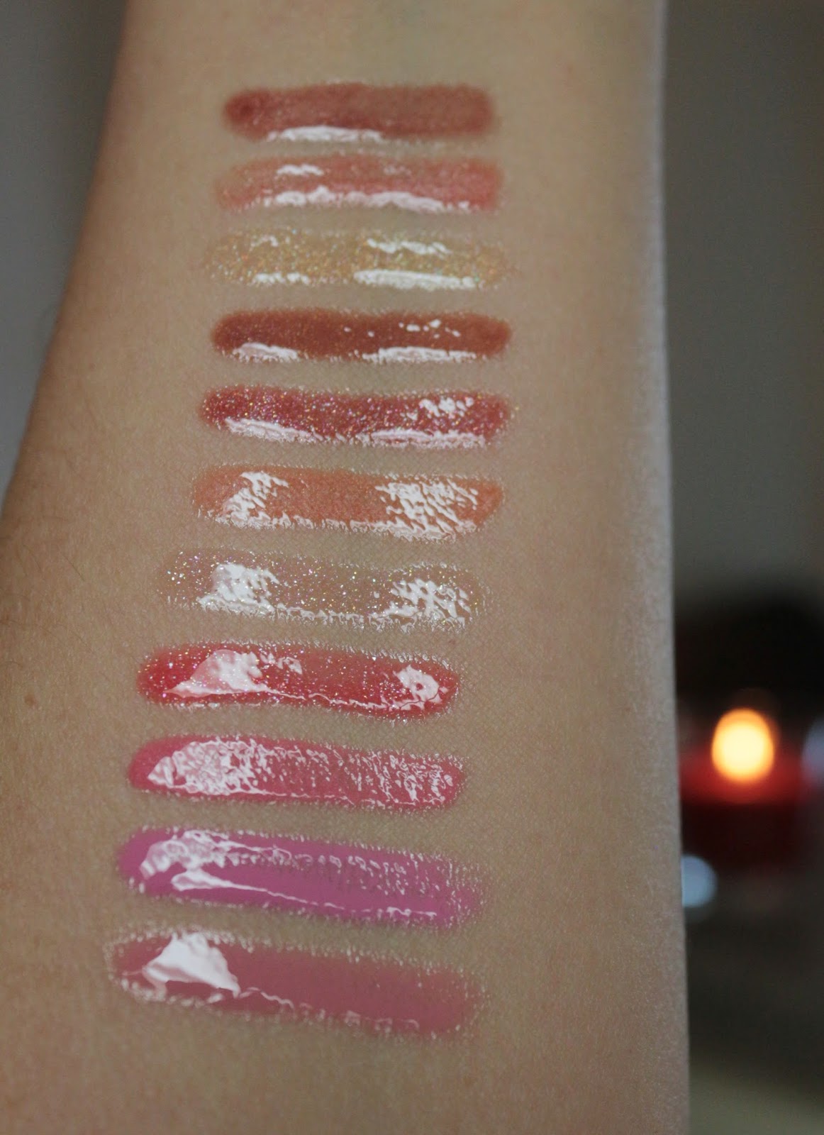Cynthia's Beauty Spot Mac lipglass collectionwith swatches