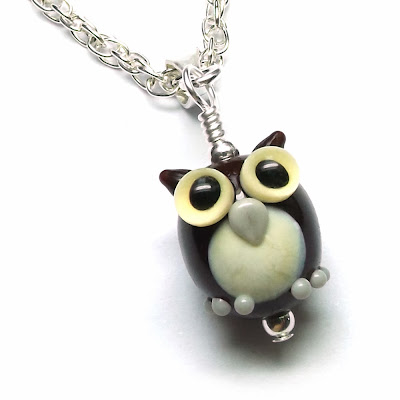 Lampwork glass owl bead necklace