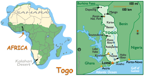 Togo is located east of Ghana and west of Benin in western Africa