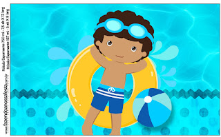 Fiesta en la Piscina, Niño Moreno: Etiquetas para Candy Bar para Imprimir Gratis. Etiquetas de Fiesta en la Piscina, Niño Moreno para imprimir gratis.
