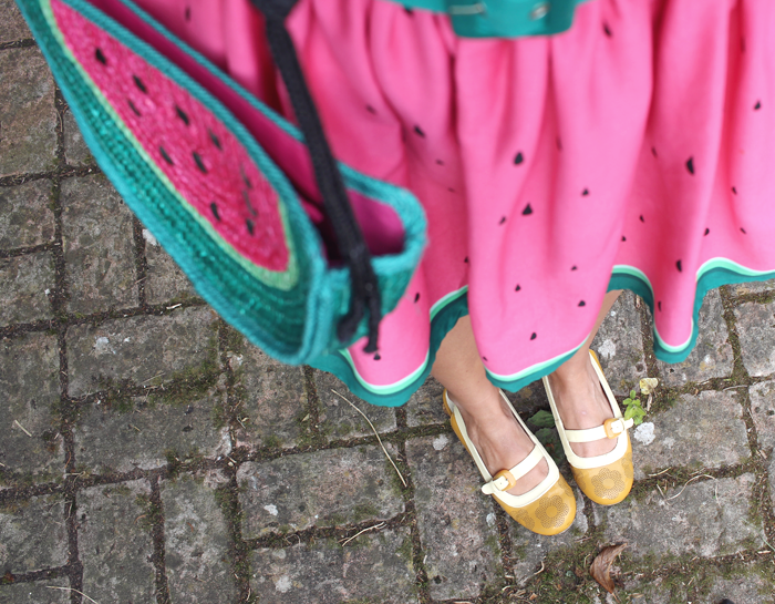 collectif watermelon jade dress, emily temple cute, orla kiely clarks shoes