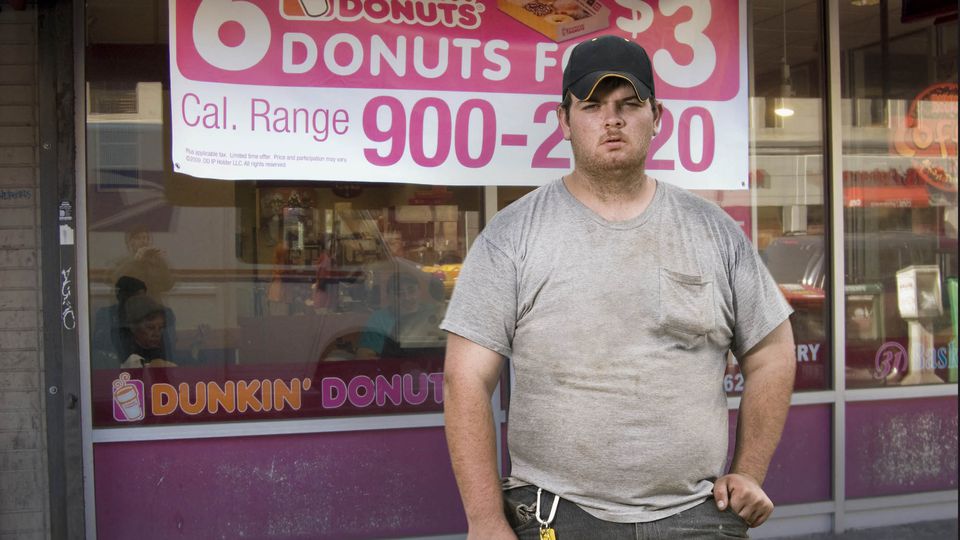 Nasty American slob Jason Percy loves his Dunkin Donuts shitcakes and coffee