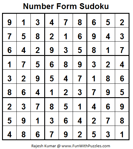 Number Forms Sudoku (Fun With Sudoku #27) Solution