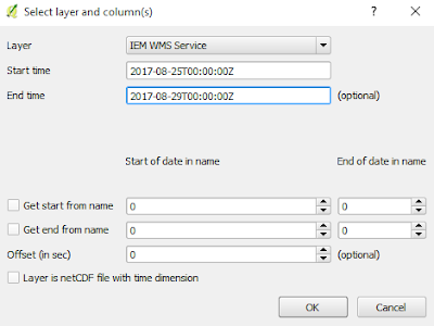 Set start time and end time for IEM WMS Service data