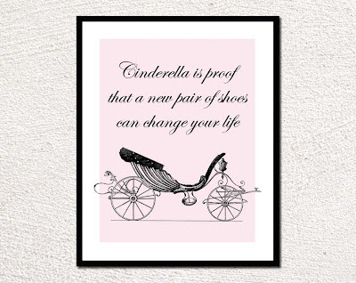fancy carriage with Cinderella new shoes text framed