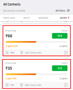 dream11 contests