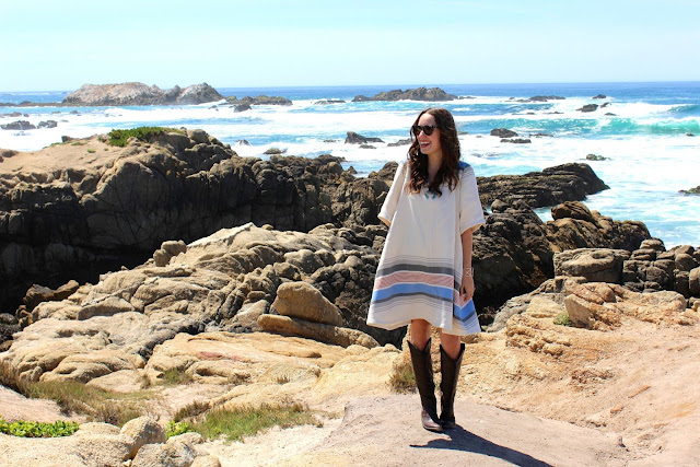 17 mile drive, california fashion, texas travel blogger, old gringo mayra boots, suno poncho dress, california coast, pacific northwest