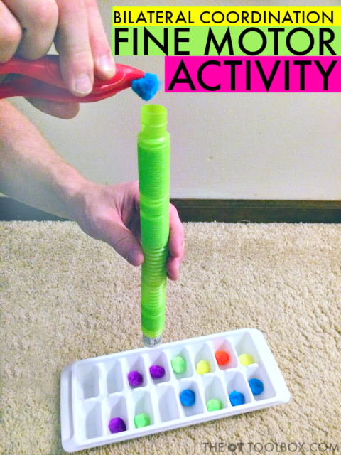 Work on bilateral coordination using pop toobs toy. Work on bilateral coordination using pop toobs toy.