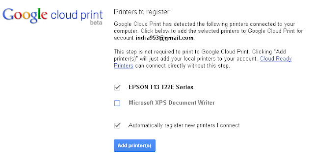 Select printer google cloud service