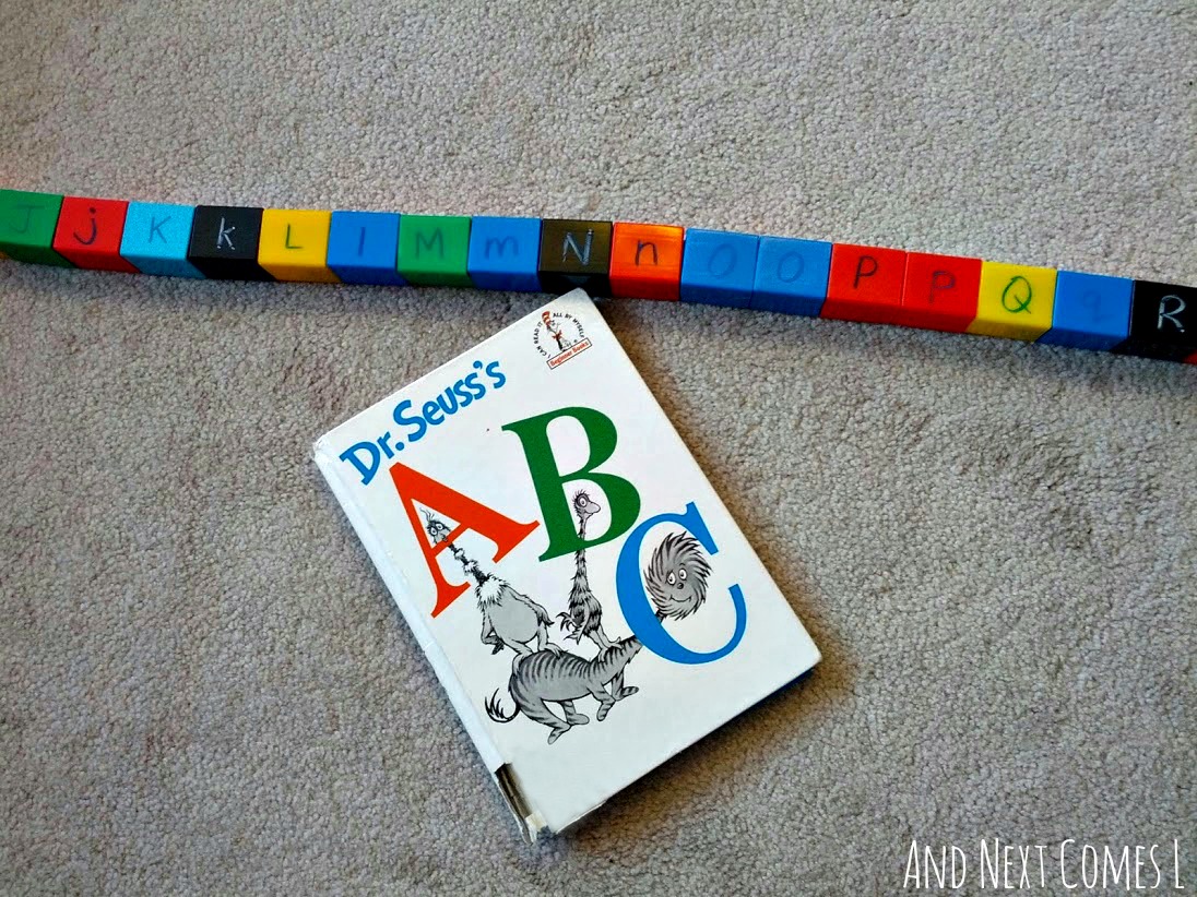 Letter sequencing with Mega Bloks & Dr. Seuss' ABCs from And Next Comes L