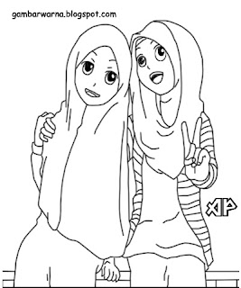 Mewarnai Wanita Berhijab Belajar Mewarnai Gambar