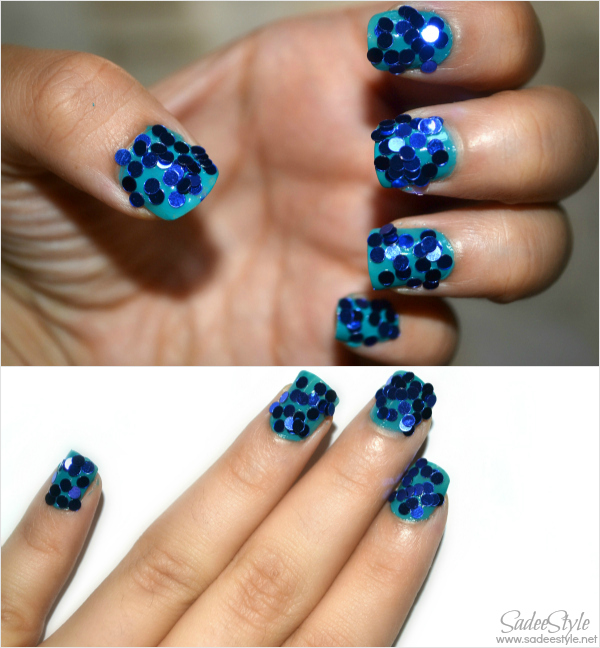 Nail Art Circle Glitters Teal and blue look Nail Art Circle Glitters Teal and blue look