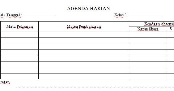 Contoh Format Agenda Harian Kelas Semua Jenjang Sekolah