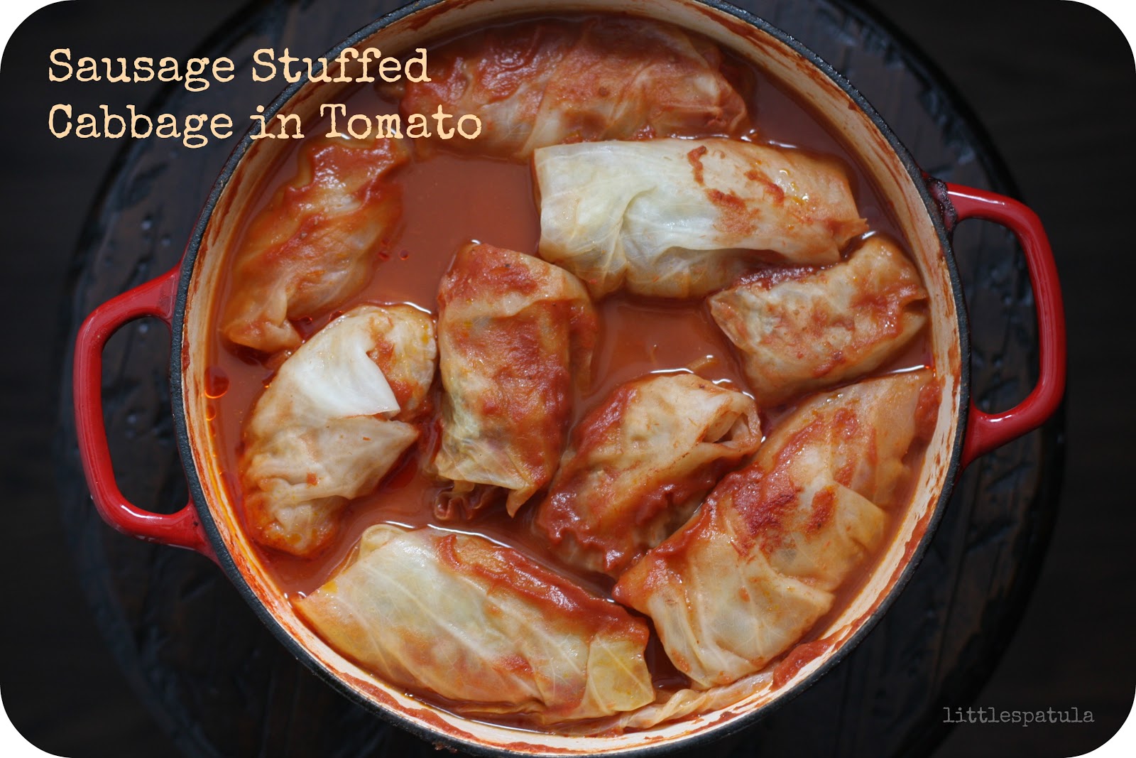 Little Spatula Sausage Stuffed Cabbage in Tomato