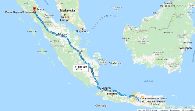 Peta Perjalanan Ke Ujung Sumatera Dilihat di GMaps