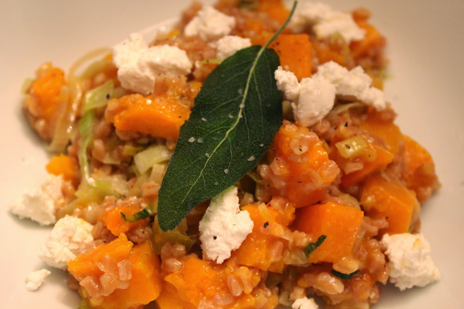 Farrotto with butternut squash, sage, and goat cheese