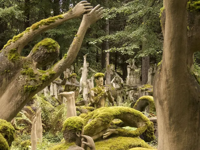 Southern Finland road trip: Mossy yoga people at Finland's oddest roadside attraction: Parikkala Sculpture Park