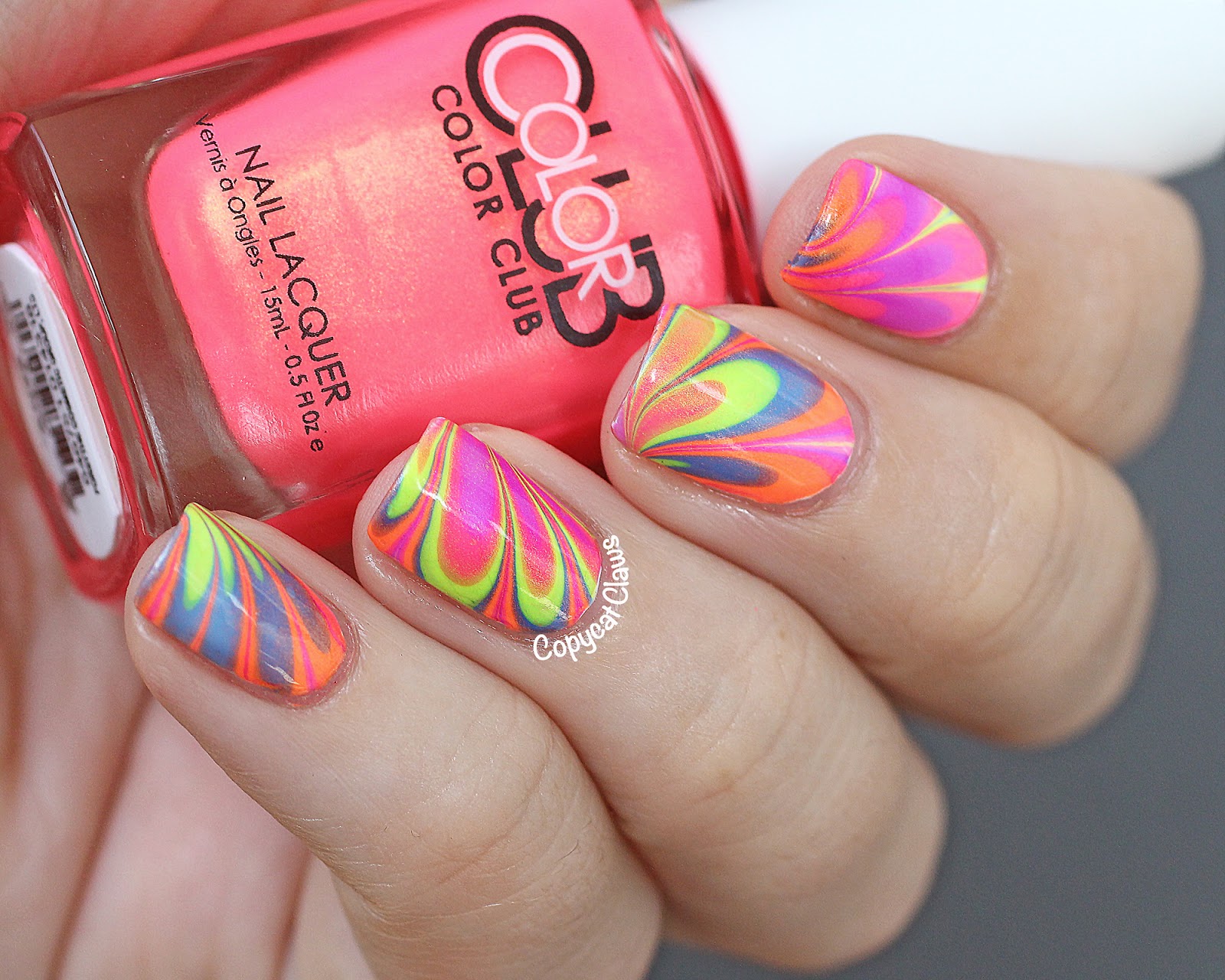 Copycat Claws: Color Club Poptastic Neon Water Marble Nail Art