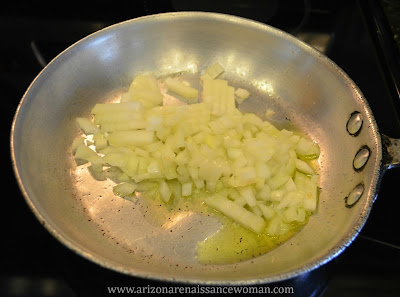 Onions Sauteing for Slow-Cooker Margarita Chicken Tacos