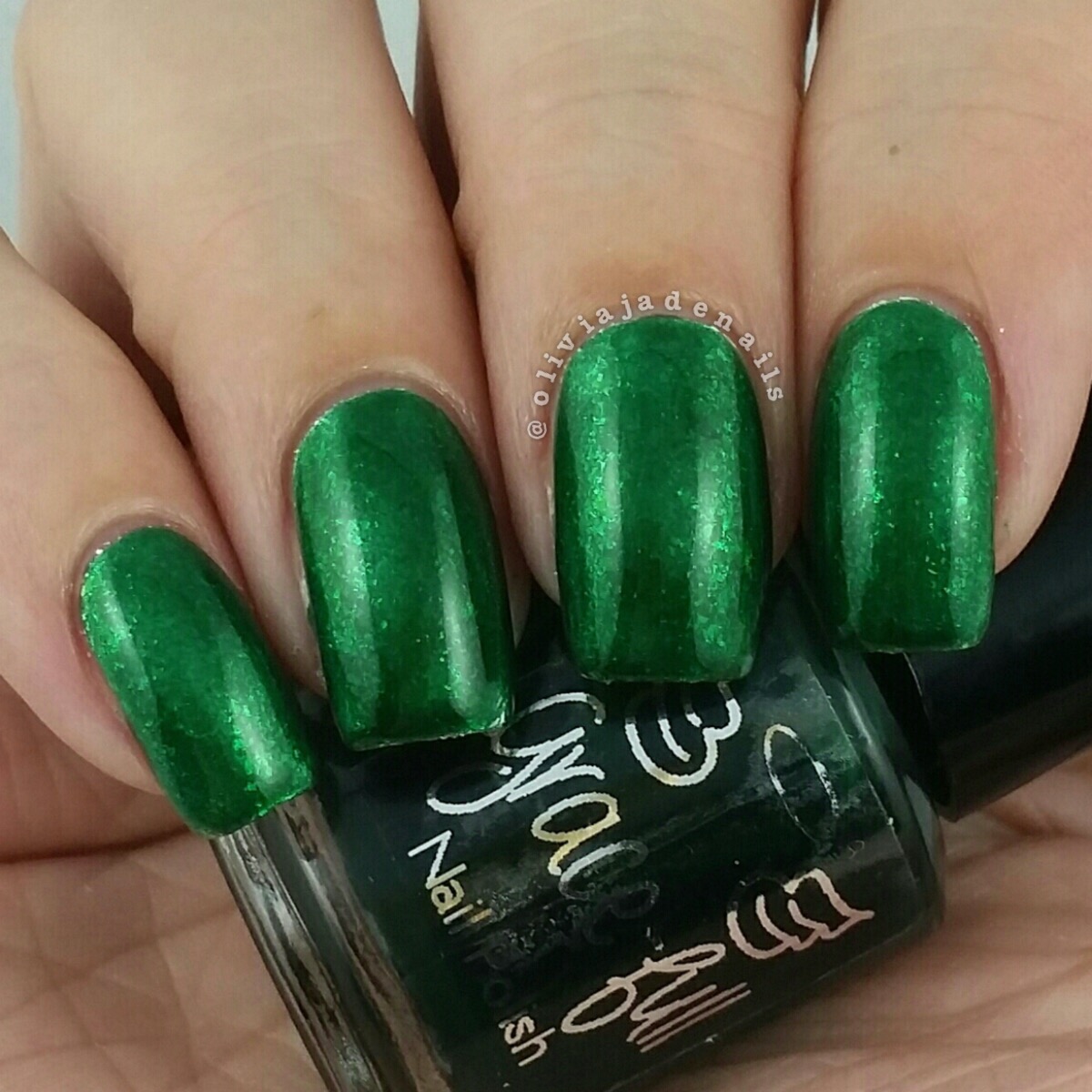 Grace-full Nail Polish Christmas Green Tint (over Silver And Gold) swatched by Olivia Jade Nails