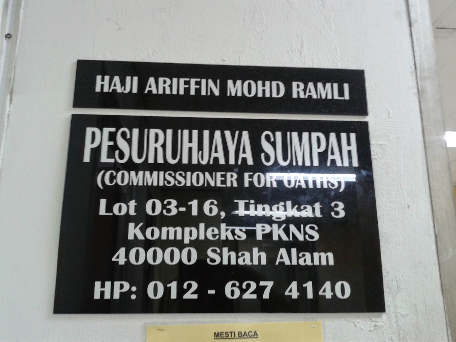 Pesuruhjaya Sumpah Kota Bharu - Commissioner of oaths based in kota