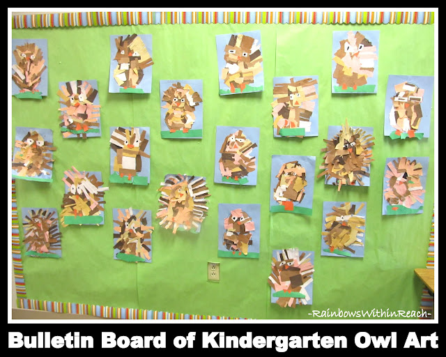photo of: Bulletin Board of Kindergarten Open-Ended Art Owl Projects via RainbowsWithinReach