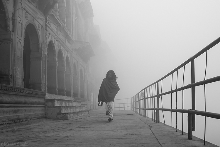 Sadhu on his way at bank of Yamuna River, Vrindavan.