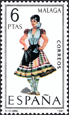 Traje típico de Málaga - Edifil 1905 - Fecha de emisión: 8 de agosto de 1969 Traje típico de Málaga - Edifil 1905 - Fecha de emisión: 8 de agosto de 1969