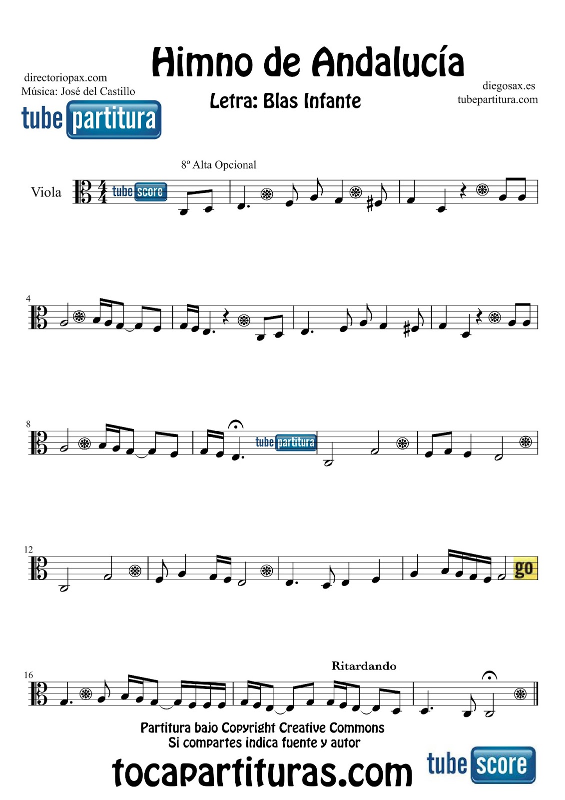 diegosax: El Himno de Andalucía Partitura para Flauta, Violín, Saxofón Alto, Viola, Oboe, Clarinete, Saxo Tenor, Soprano, Trombón, Fliscorno, Violonchelo, Fagot, Barítono, Tuba Elicón y Corno Inglés. Música José del
