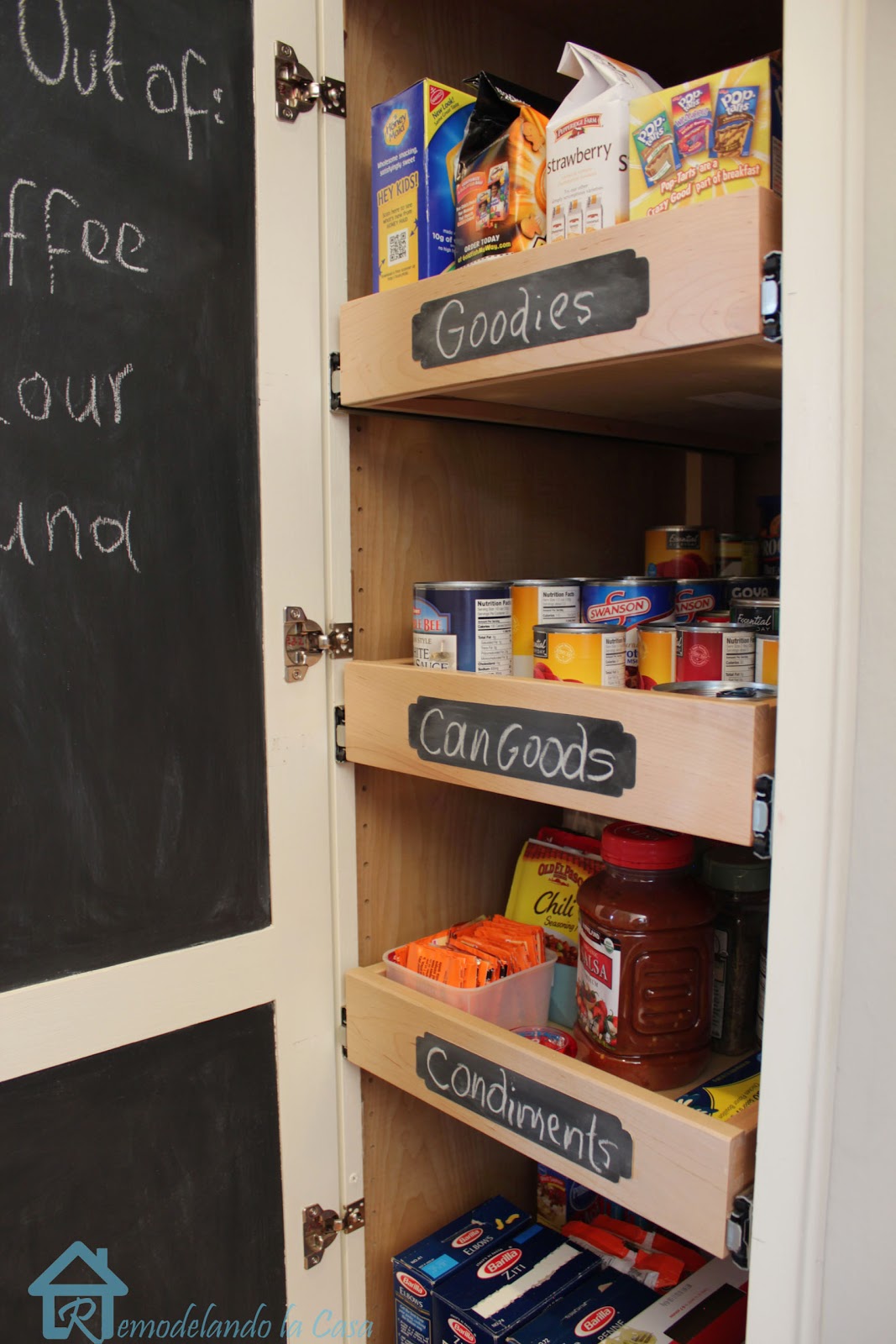 Kitchen Organization Pull Out Shelves in Pantry Remodelando la Casa
