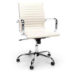 Cream Leather Conference Chair with Ribbed Back Cream Leather Conference Chair with Ribbed Back