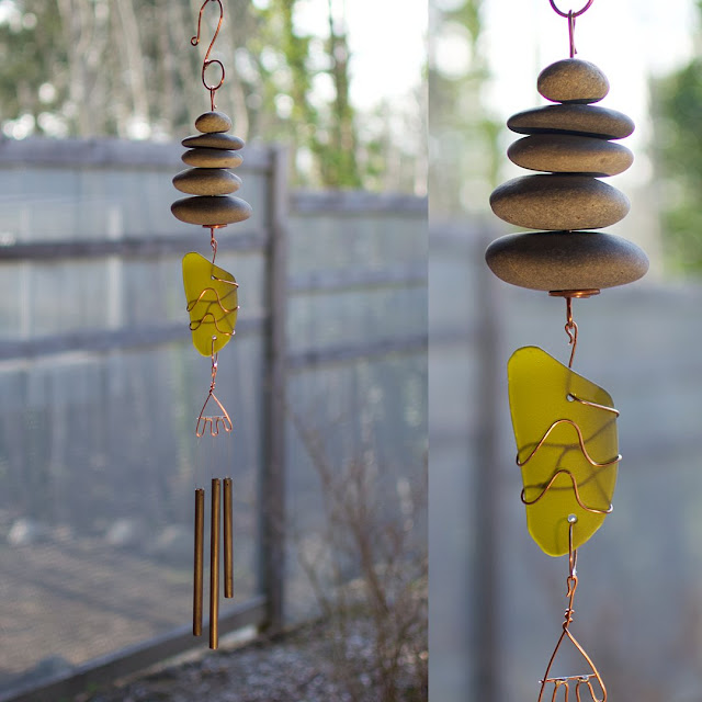 Zen outdoor beach stone and beach glass wind chime by Coast Chimes