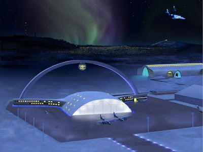 GAMBAR lakaran artis menunjukkan sebuah lapangan terbang untuk penerbangan ke angkasa lepas di Kiruna. 