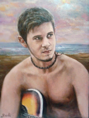 Retrato chico playa guitarra músico pintora rudi