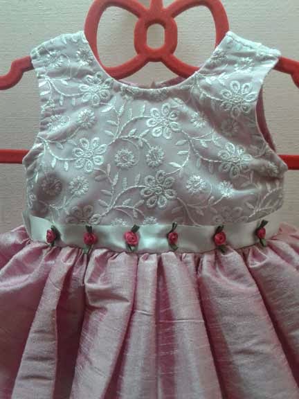 C & O Fab-Ventures: First birthday Frock with white net and Pink raw cotton