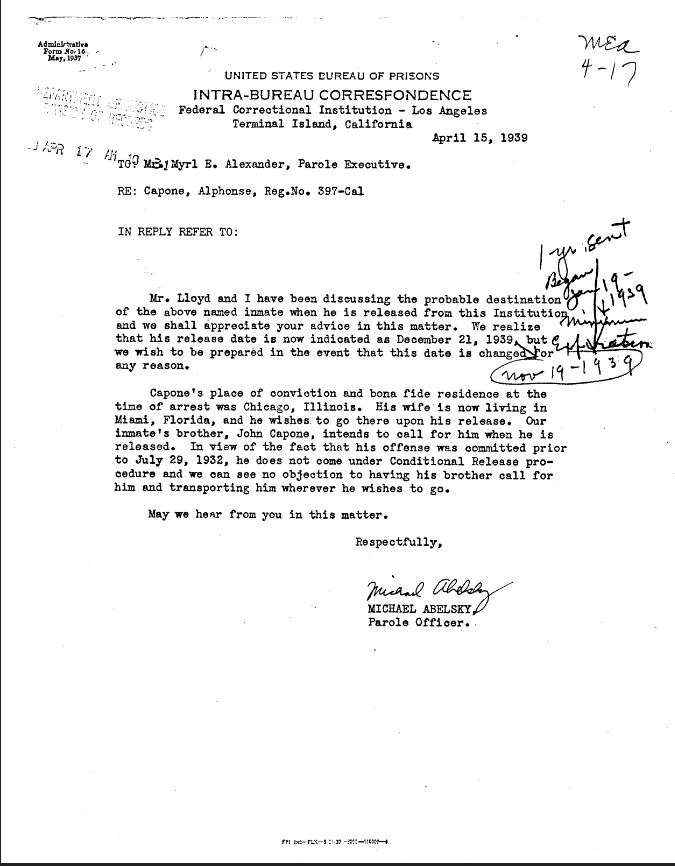 The Capone Files Al Capone s Release From Prison And The Cause Of His 