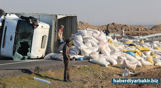 Diyarbakır-Şanlıurfa Karayolu'nda yem yüklü kamyon devrildi DİYARBAKIR-Diyarbakır’da sürücüsünün direksiyon hâkimiyetini kaybederek bariyerleri aşıp karşı şeride geçen hayvan yemi yüklü kamyon devrildi.